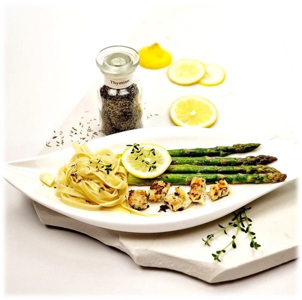 THYMIAN ~ Steinbeißer auf grünem Spargel mit Zitronen-Thymian-Butter - Kontor-der-Lydia