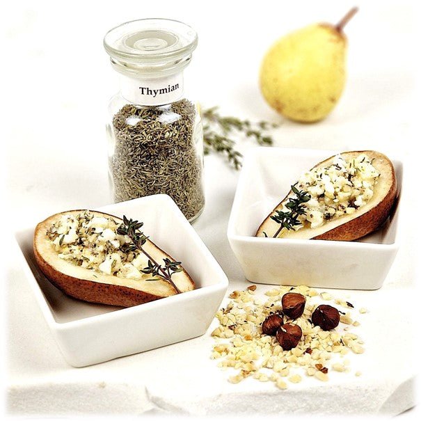THYMIAN ~ Überbackene Birne mit Thymian und Ziegenkäse - Kontor-der-Lydia