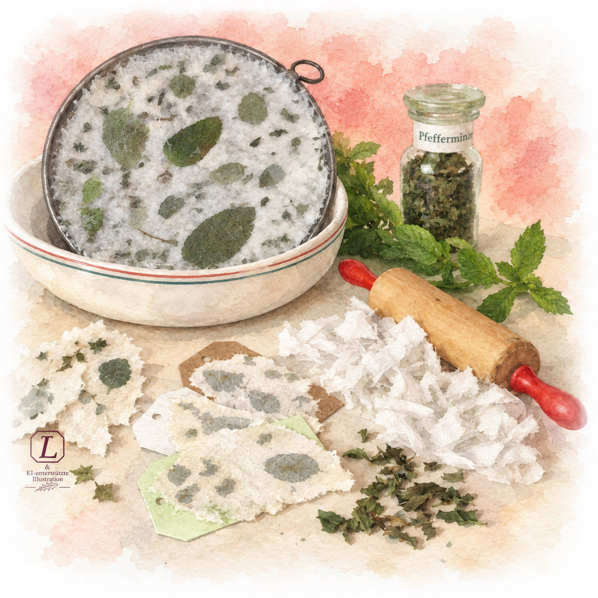 PFEFFERMINZE  ~  Handgeschöpftes Minze-Papier